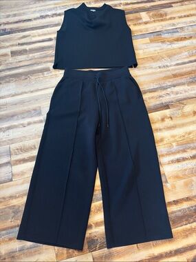Talbots Black Wide-Leg Drawstring Pants size M and Top size S petite